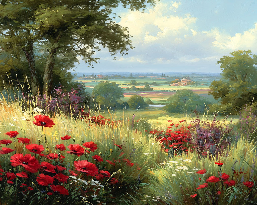 Poppies in the Field Grass Paint by Numbers