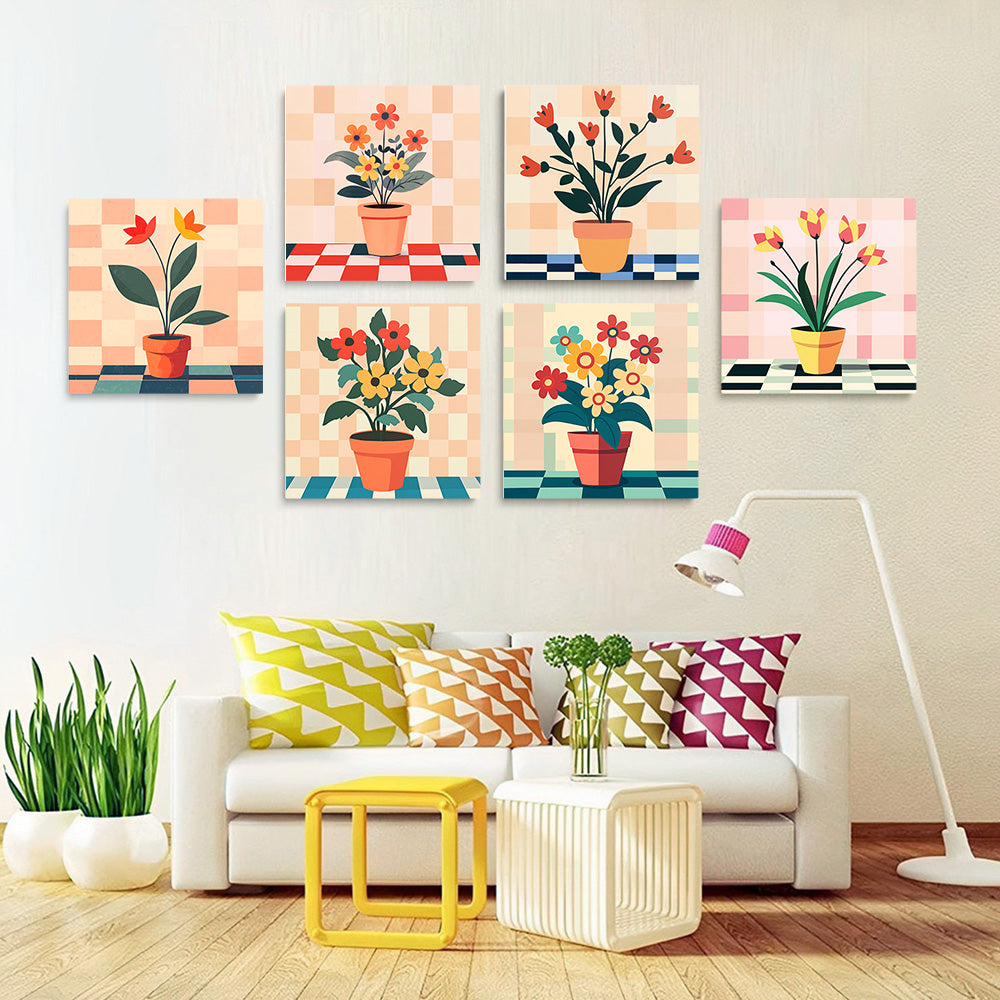 Potted Flowers 6 Pieces Mini Paint by Numbers