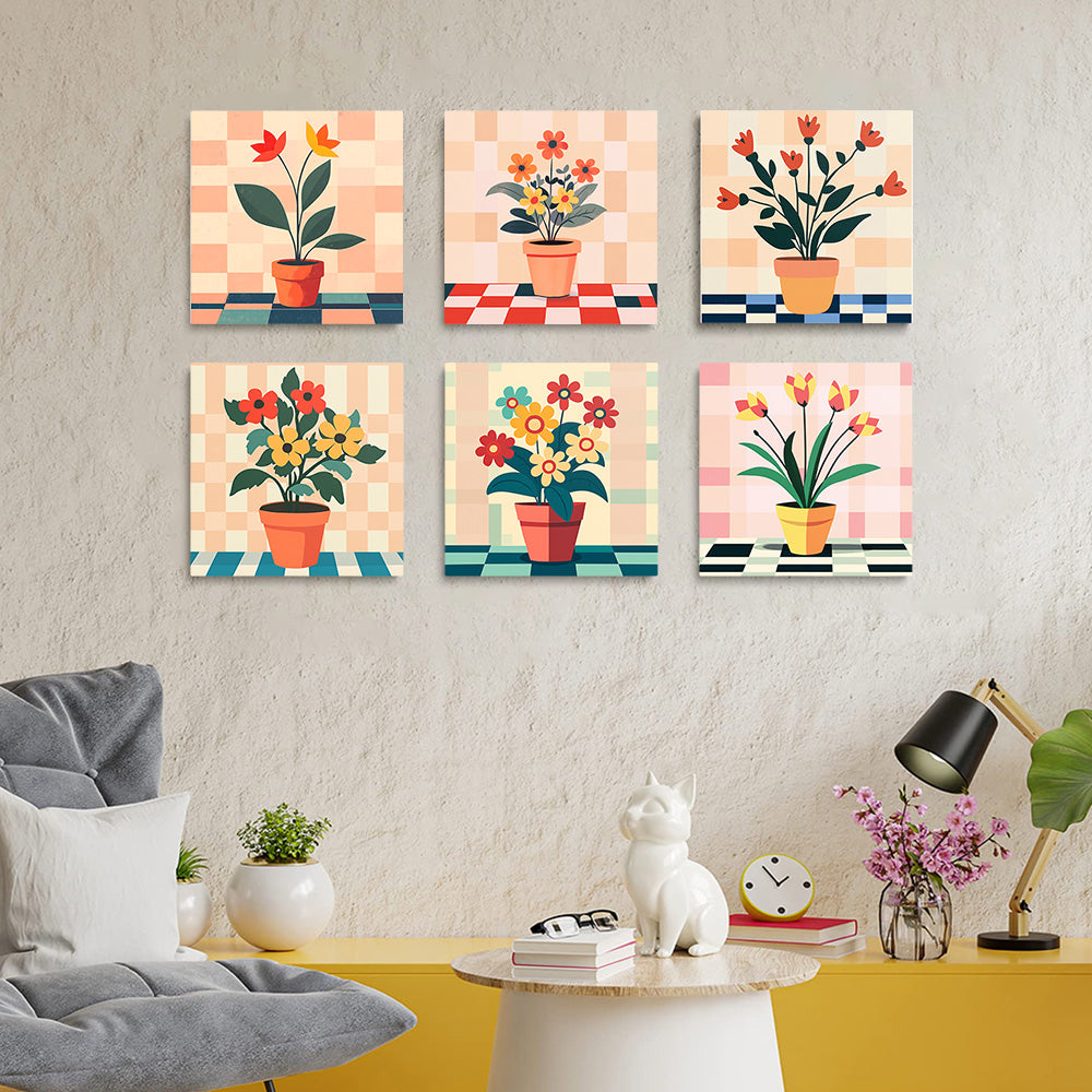 Potted Flowers 6 Pieces Mini Paint by Numbers