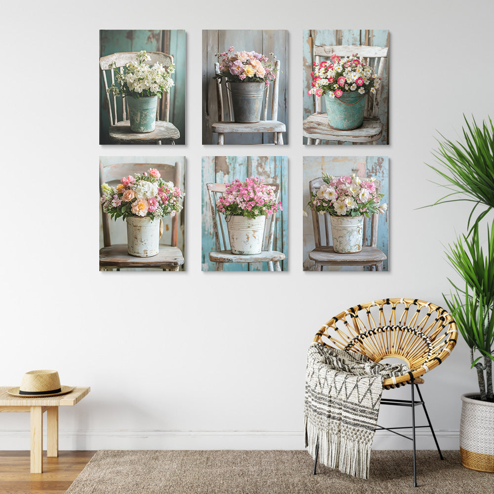 Potted Flowers on Chair 6 Pieces Mini Paint by Numbers