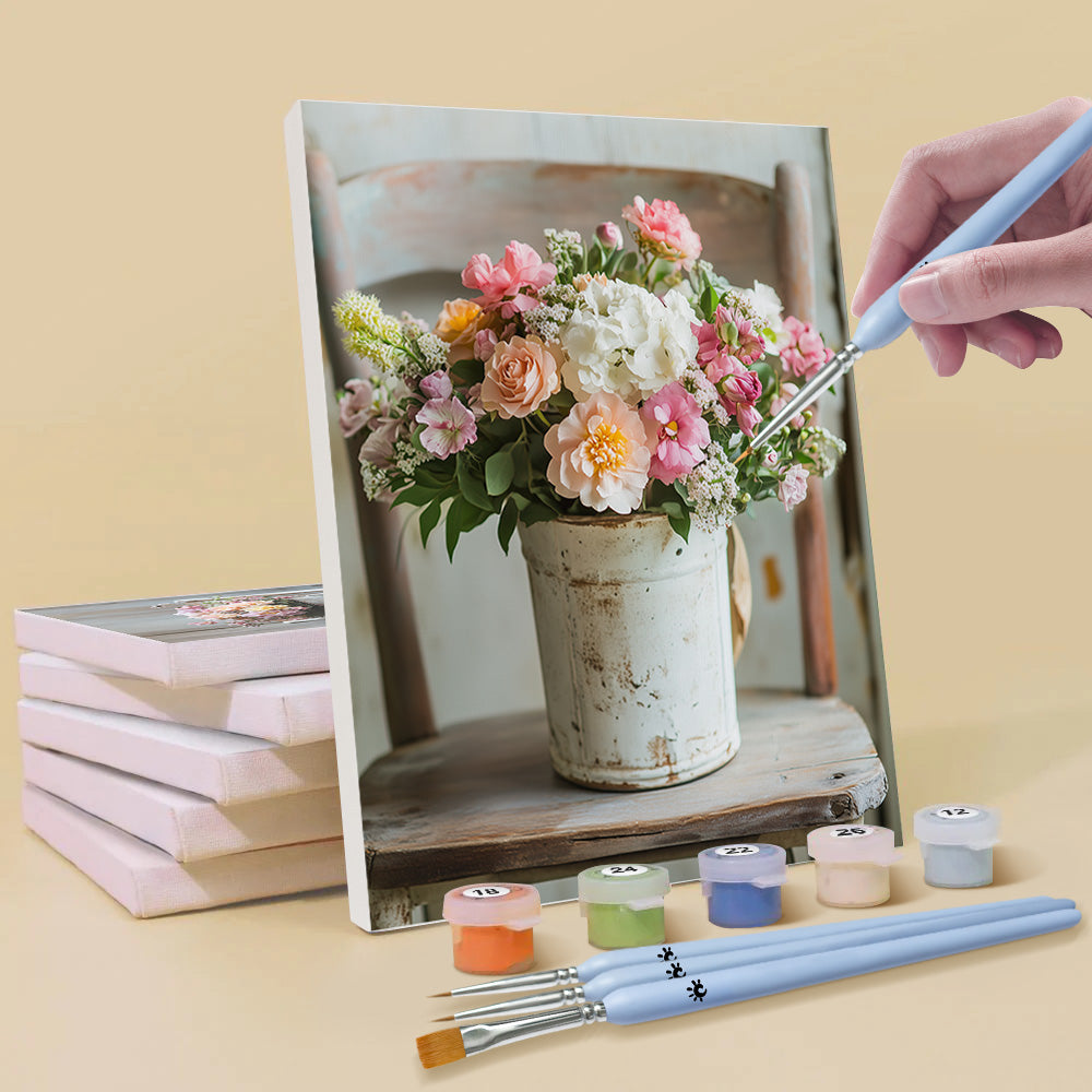 Potted Flowers on Chair 6 Pieces Mini Paint by Numbers