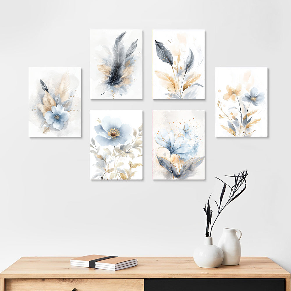 Pure Flowers and Feathers 6 Pieces Mini Paint by Numbers