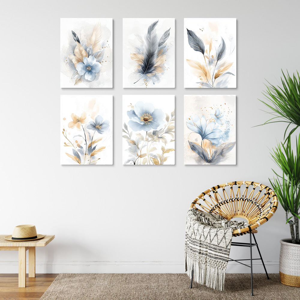 Pure Flowers and Feathers 6 Pieces Mini Paint by Numbers
