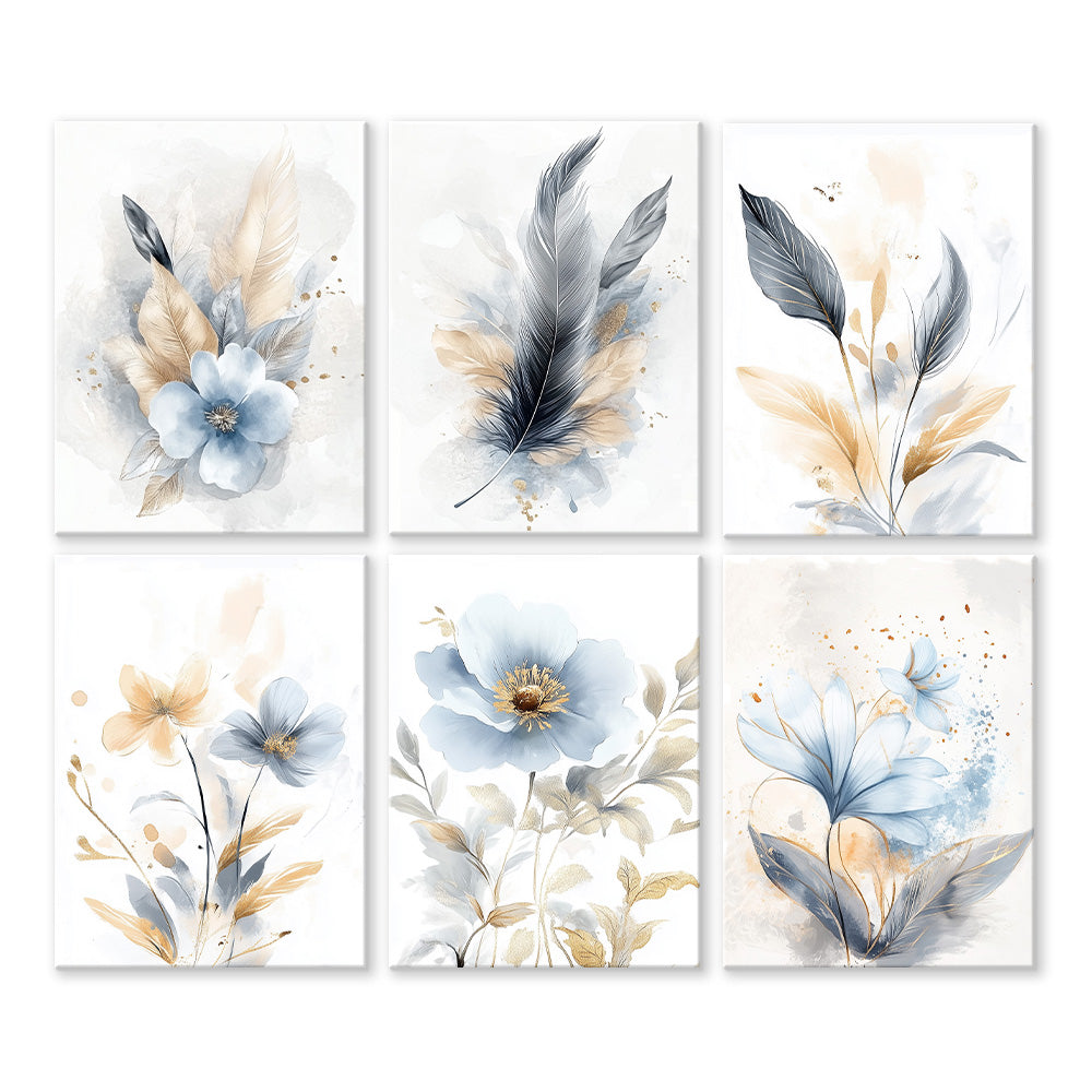 Pure Flowers and Feathers 6 Pieces Mini Paint by Numbers