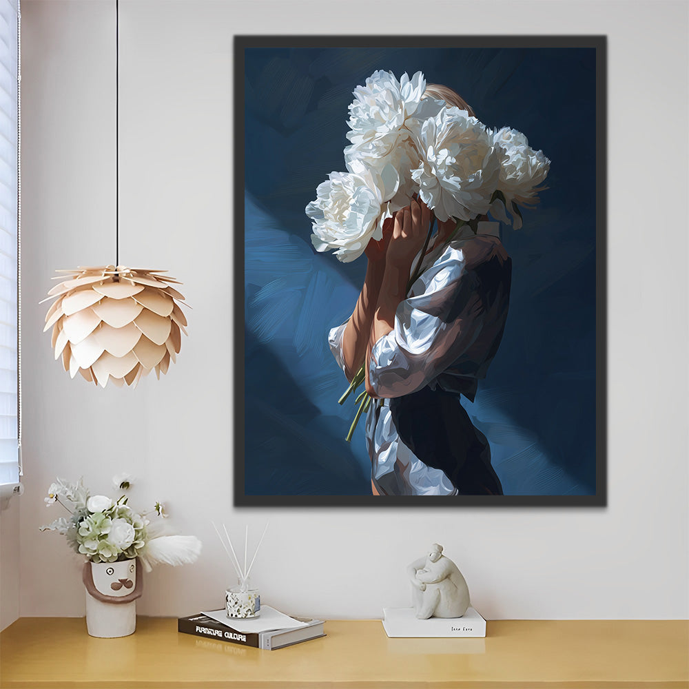 Pure White Peony Girl Paint by Numbers