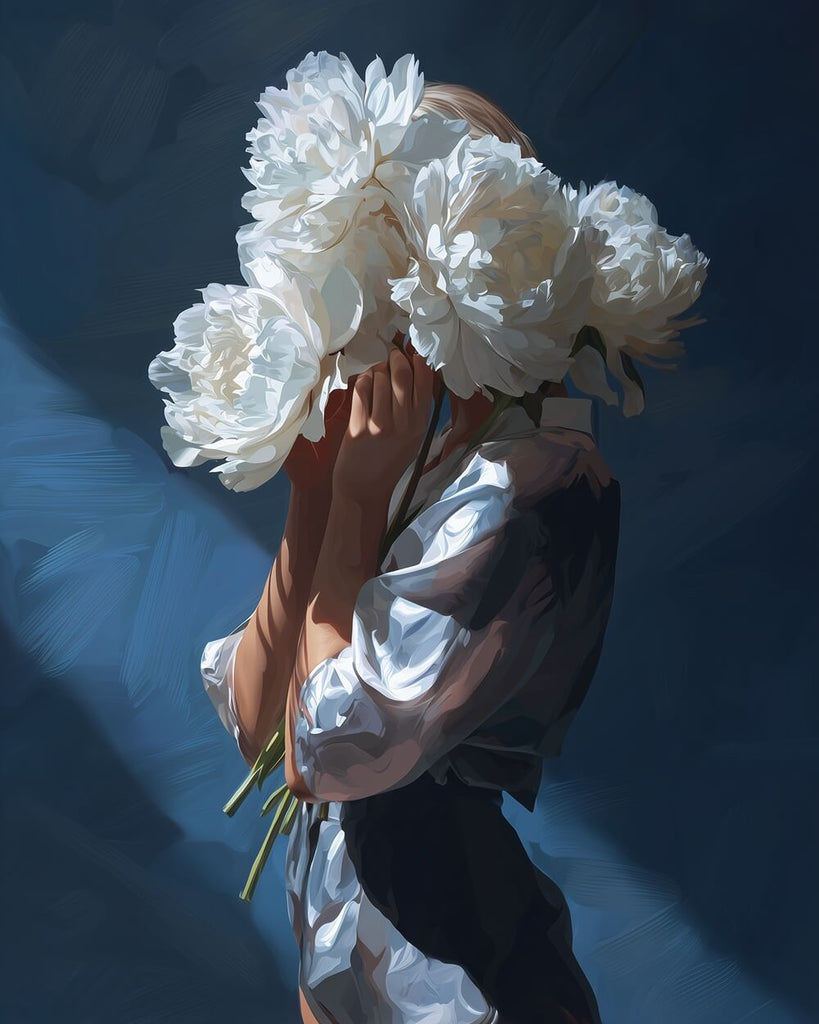 Pure White Peony Girl Paint by Numbers