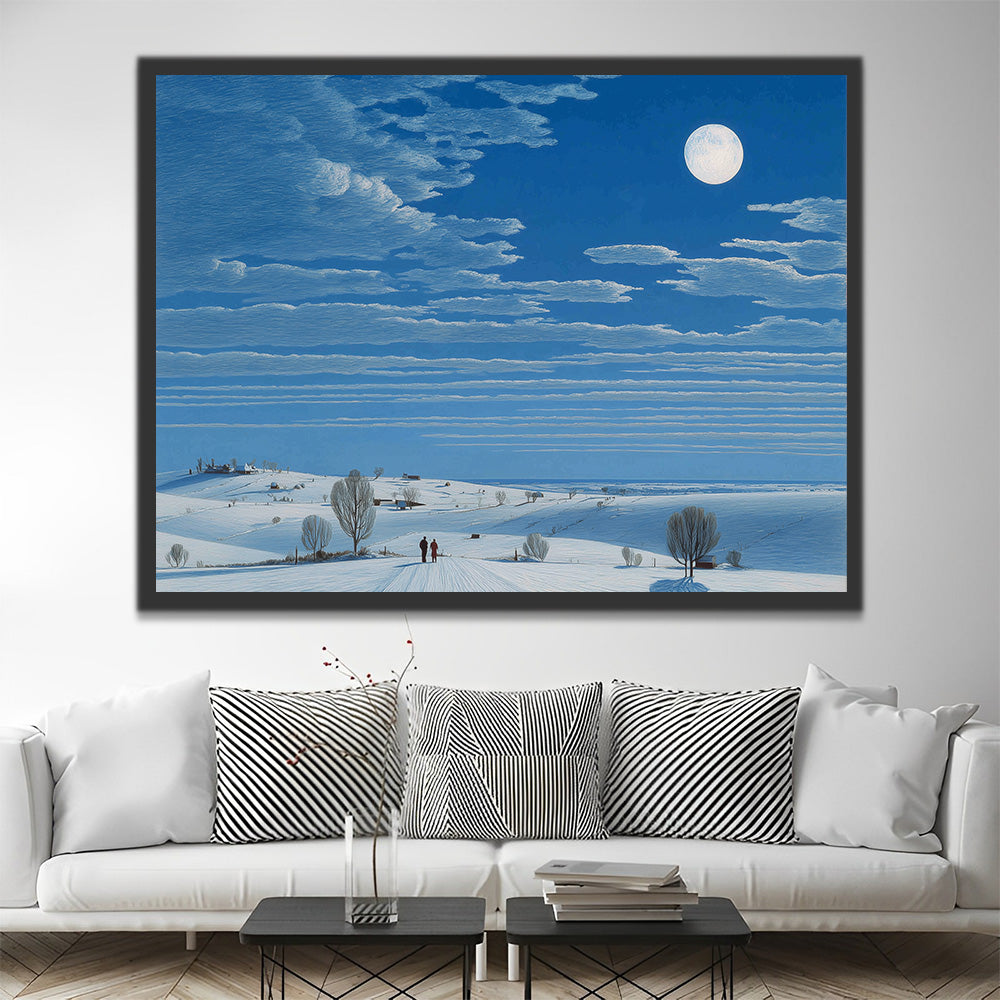 Quiet and Empty Snowfield under the Blue Sky Paint by Numbers
