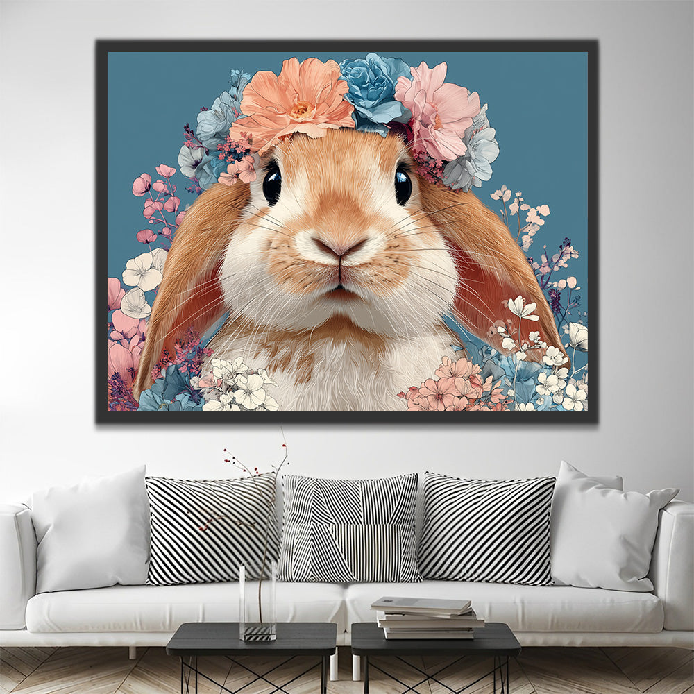 Rabbit Wearing a Wreath Paint by Numbers