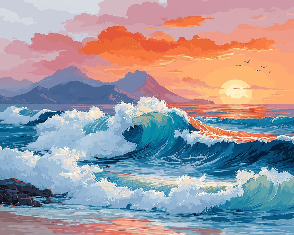 Raging Waves at Sunset Paint by Numbers