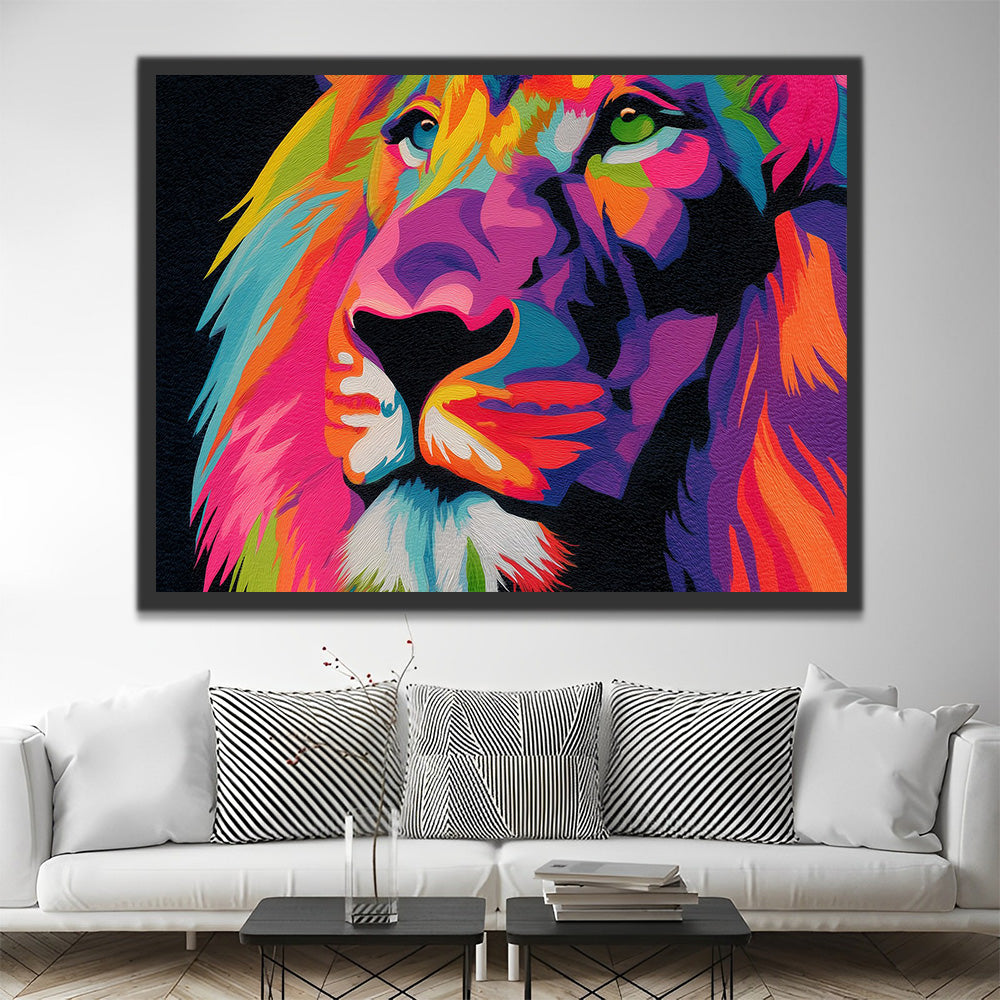 Rainbow Lion in the Dark Paint by Numbers