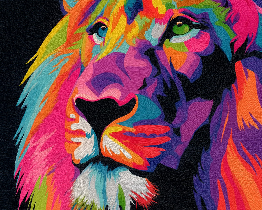 Rainbow Lion in the Dark Paint by Numbers