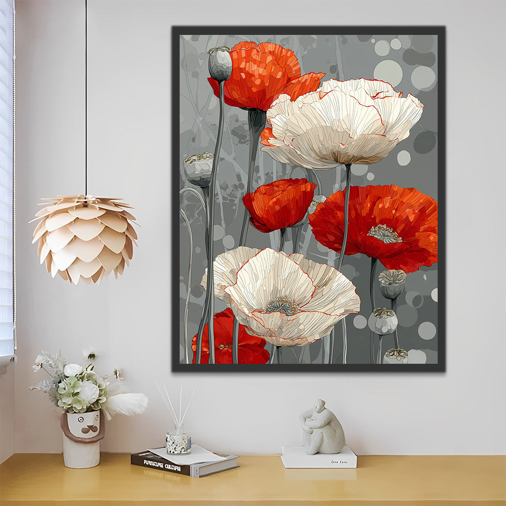 Red and White Poppies Paint by Numbers