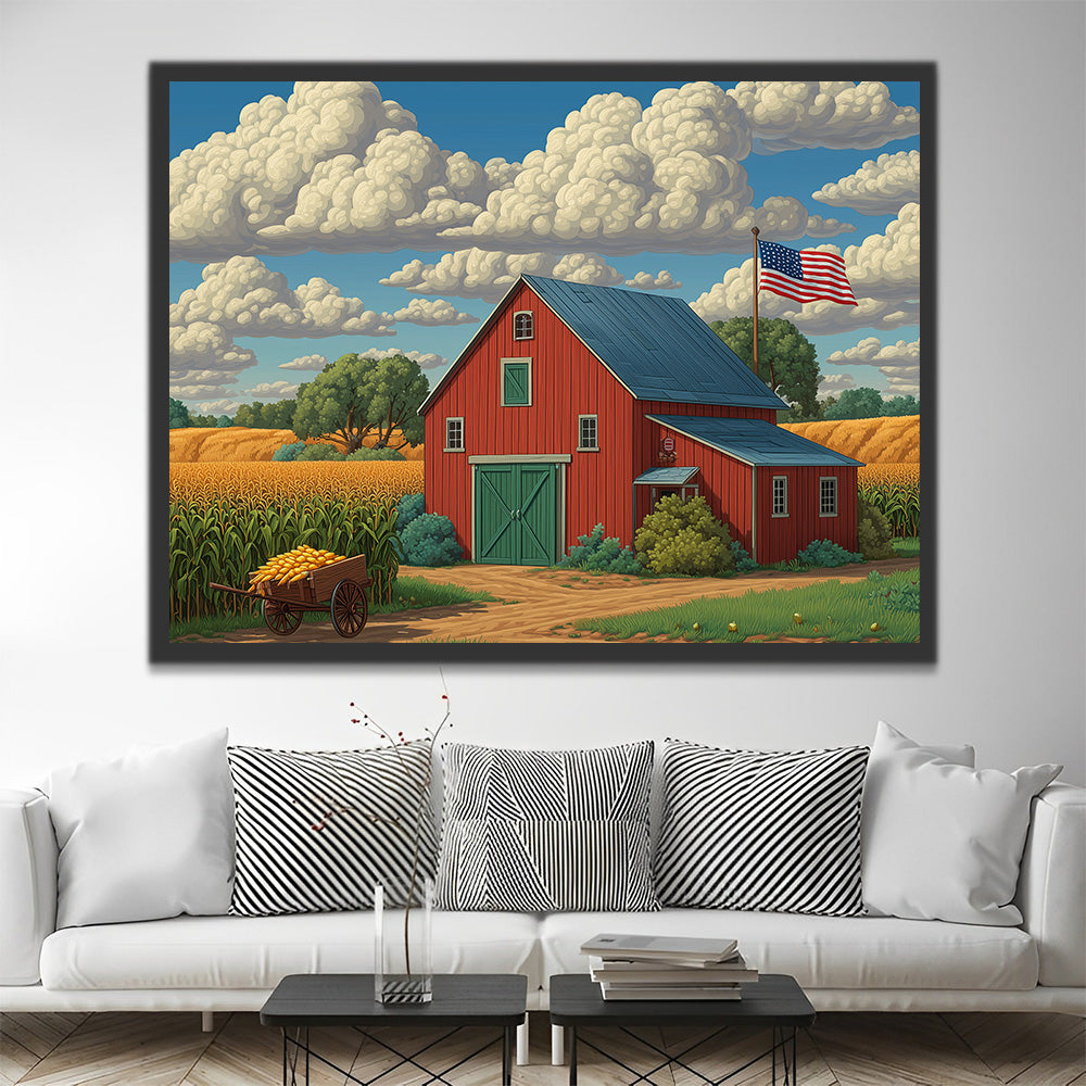Red House on Corn Farm Paint by Numbers