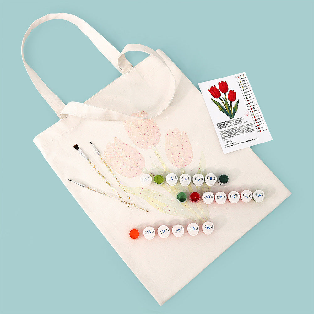 Red Tulips Canvas Tote Bag Paint by Numbers