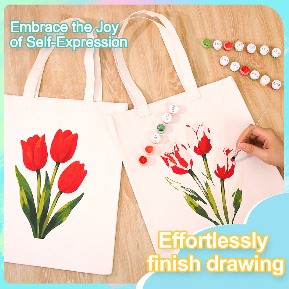 Red Tulips Canvas Tote Bag Paint by Numbers