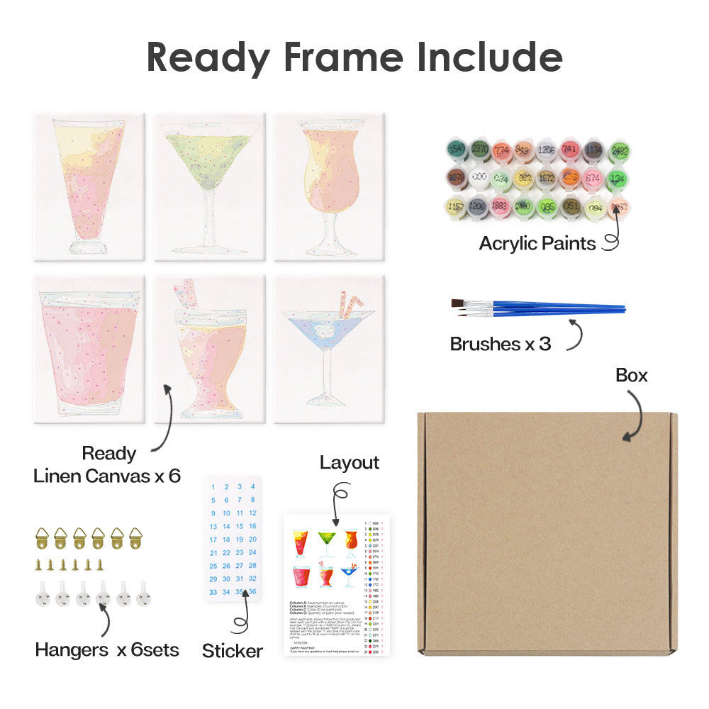 Refreshing Cocktail 6 Pieces Mini Paint by Numbers