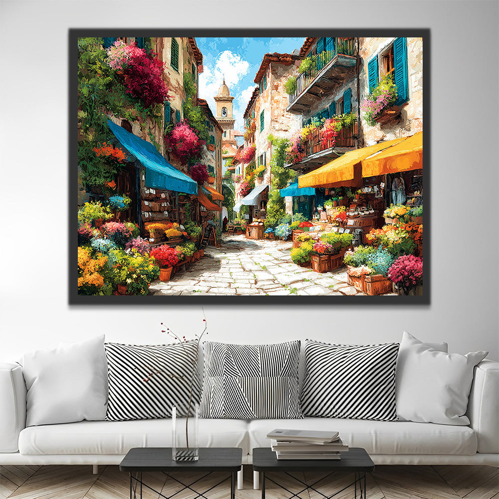 Residential Building full of Flowers Paint by Numbers