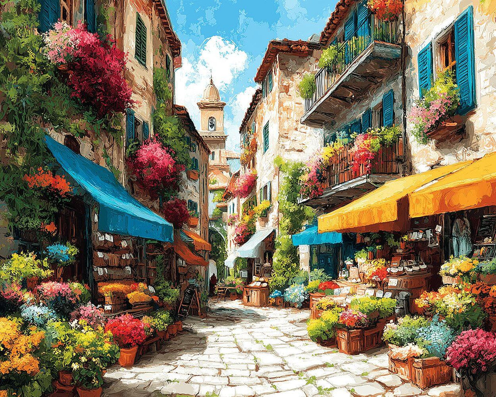 Residential Building full of Flowers Paint by Numbers