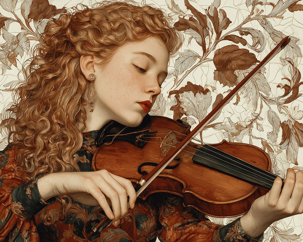 Retro Curly-Haired Woman Playing Violin Paint by Numbers