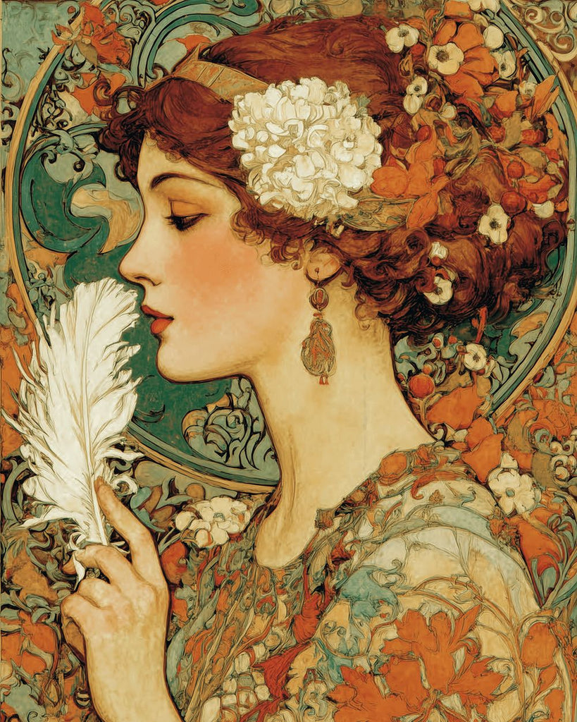 Retro Lady Holding A White Feather Paint by Numbers