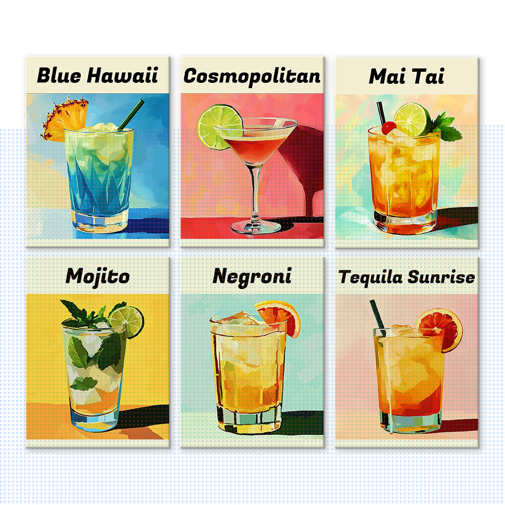 Rich Cocktail Varieties 6 Pieces Mini Paint by Numbers