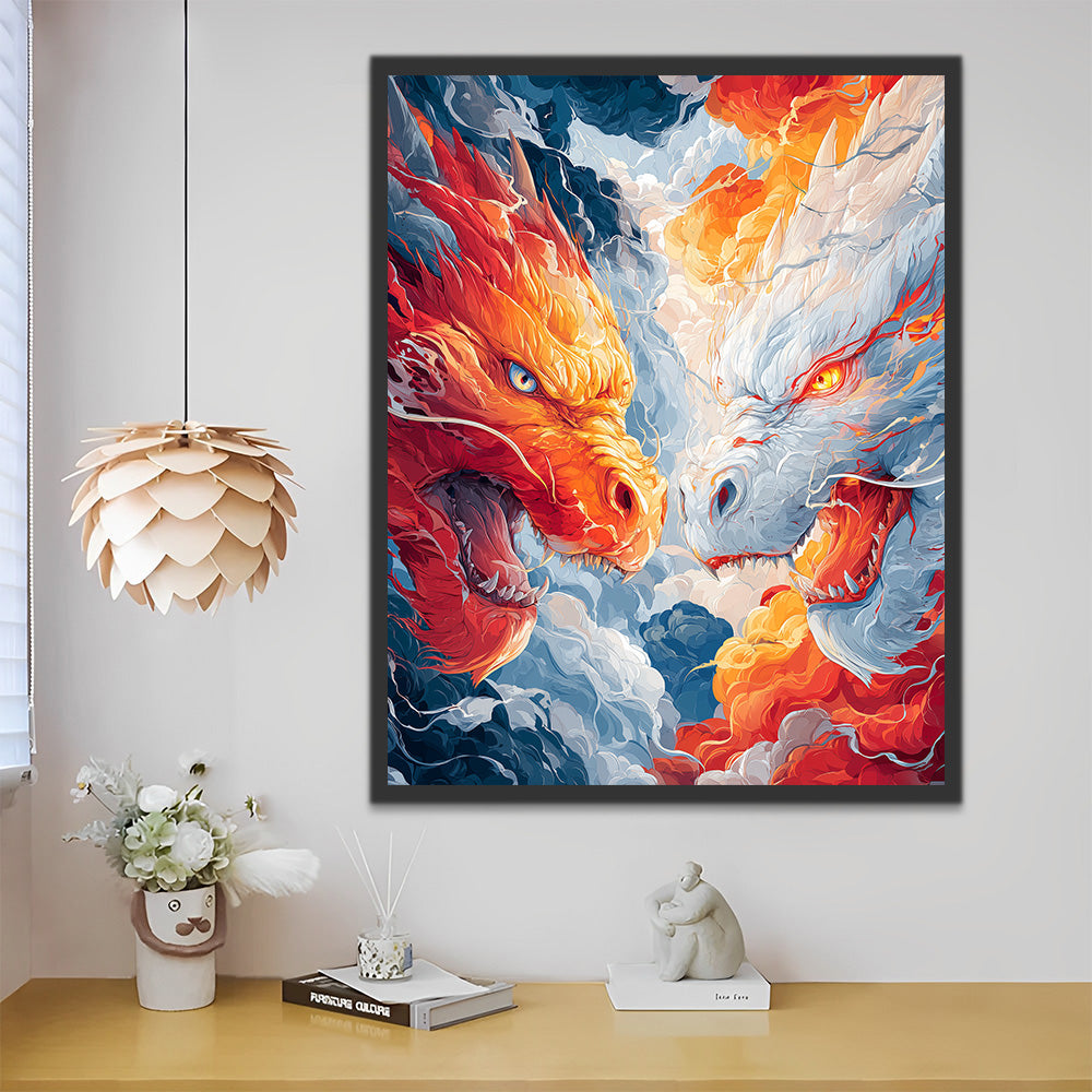 Roaring Fire Dragon and White Dragon Paint by Numbers