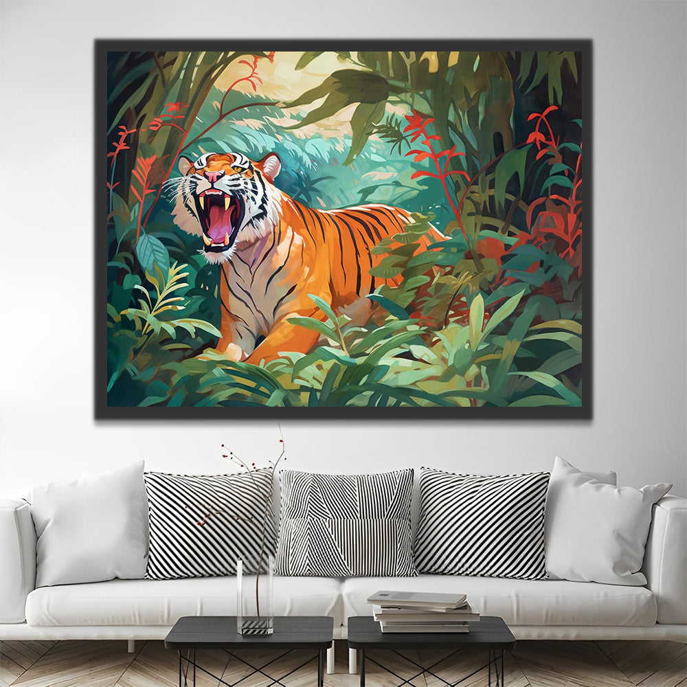 Roaring Tiger in Forest Paint by Numbers