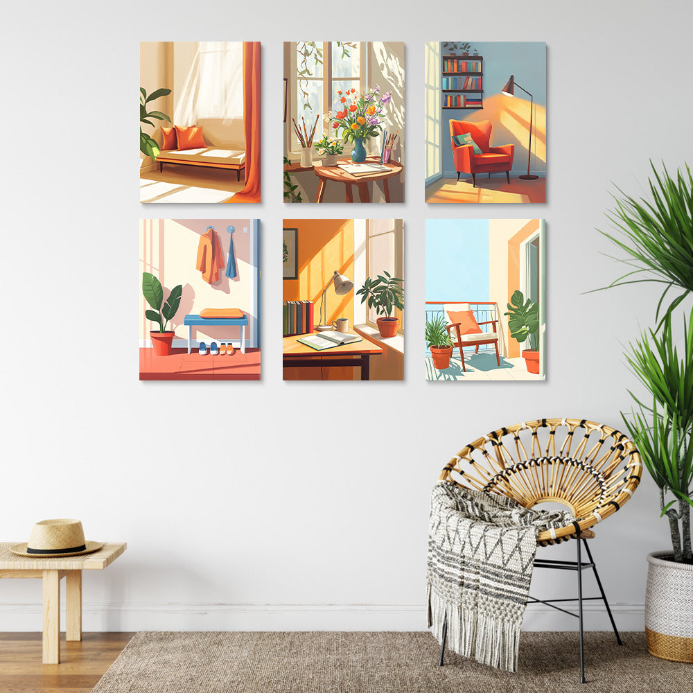 Rooms with Windows 6 Pieces Mini Paint by Numbers