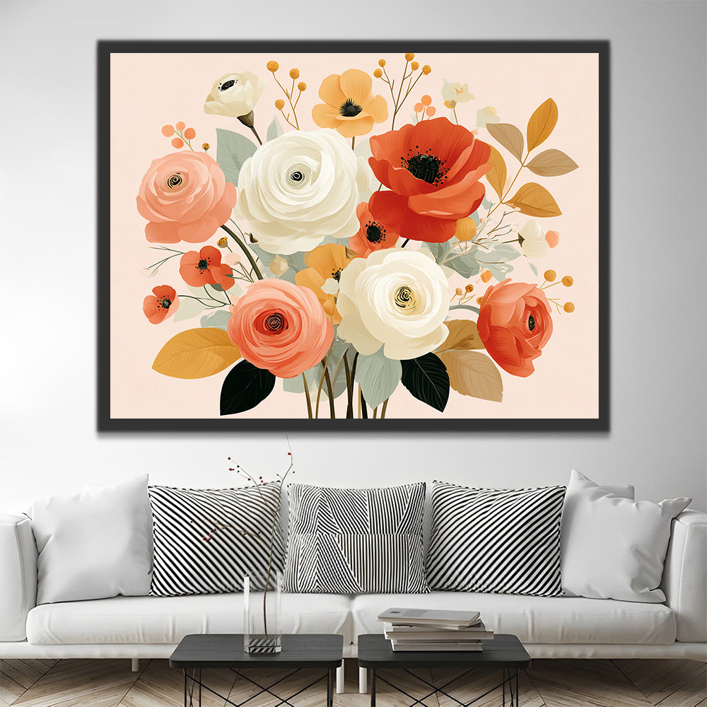 Rose and Poppy Bouquet Paint by Numbers