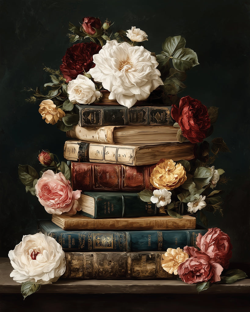 Roses and Classic Books Paint by Numbers