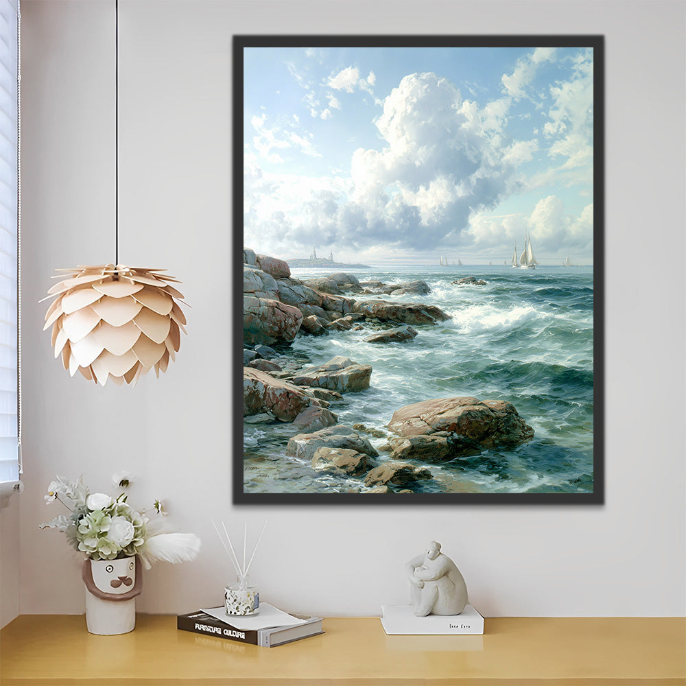 Sailboat and Rocks in the Sea Paint by Numbers