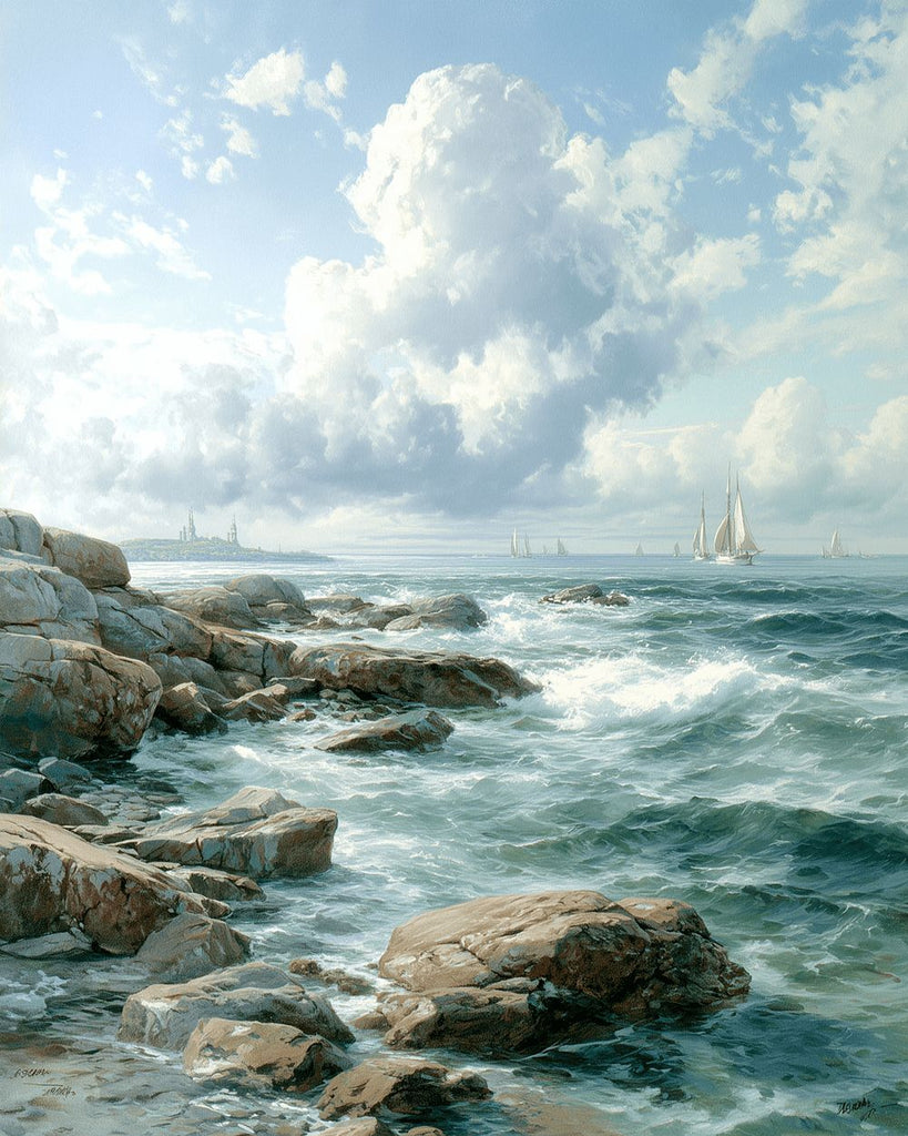 Sailboat and Rocks in the Sea Paint by Numbers