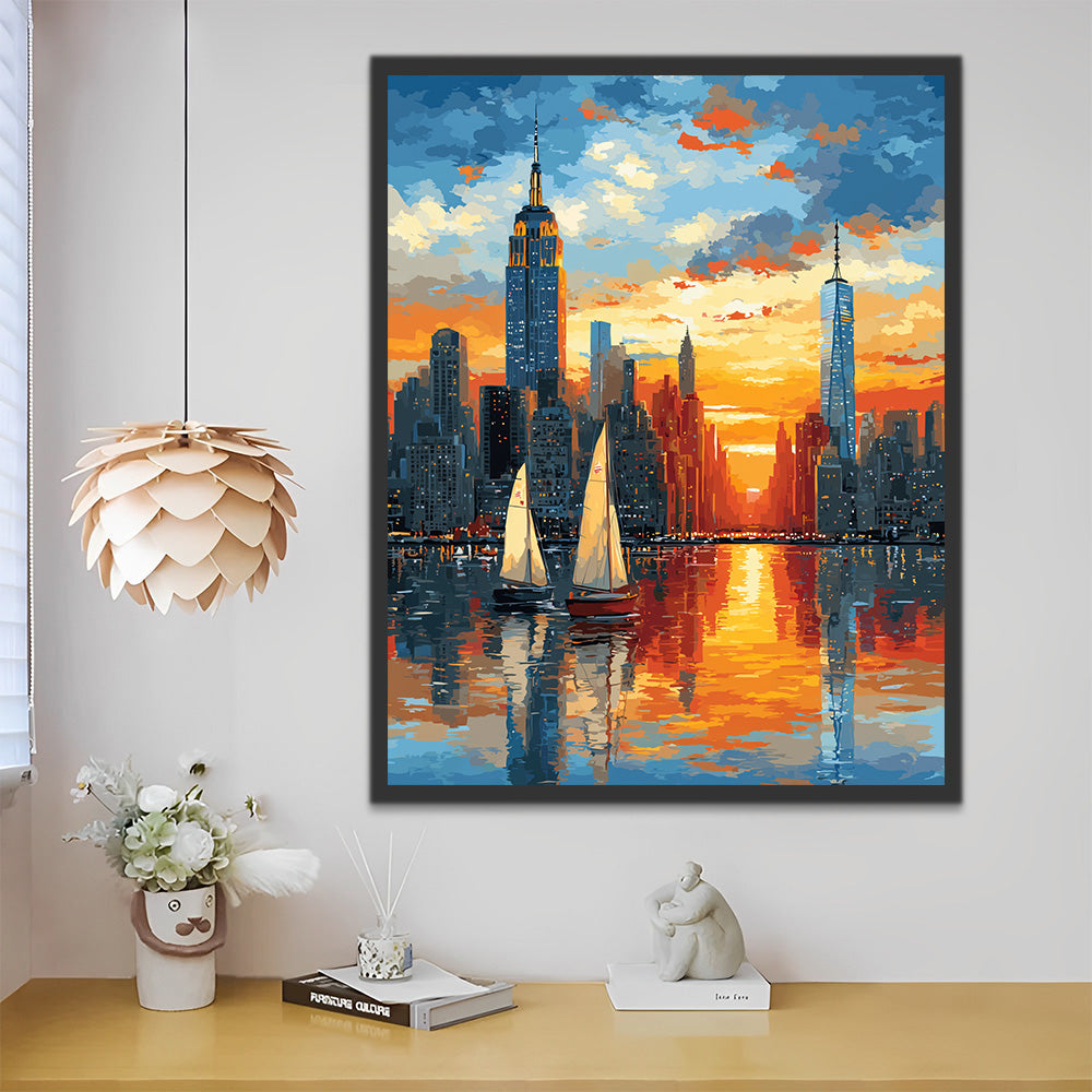 Sailboat on the Lake in the City Paint by Numbers