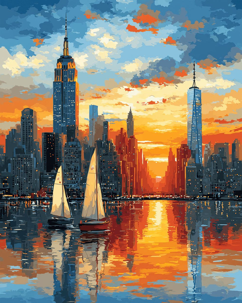 Sailboat on the Lake in the City Paint by Numbers