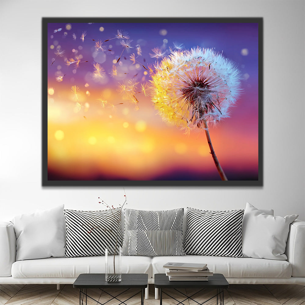 Scattered White Dandelions Paint by Numbers