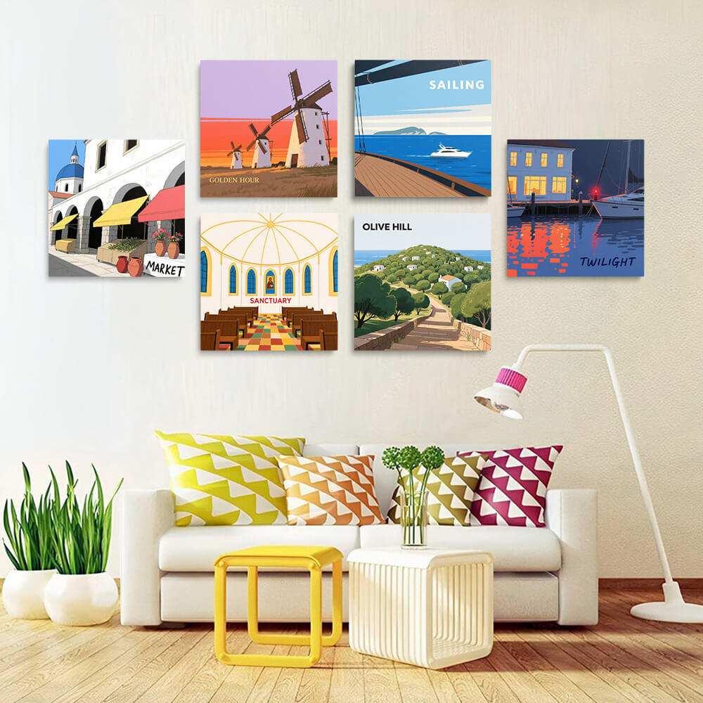 Scenery of Various Cities 6 Pieces Mini Paint by Numbers