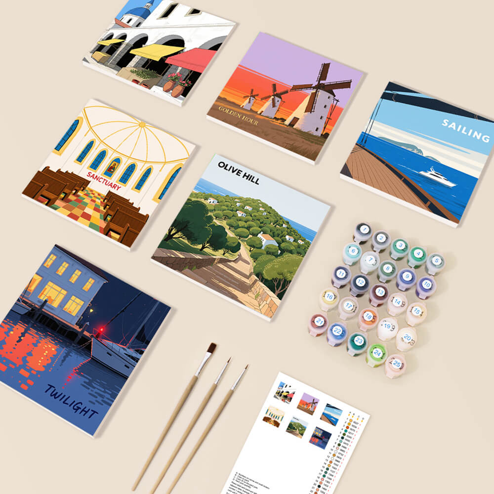 Scenery of Various Cities 6 Pieces Mini Paint by Numbers