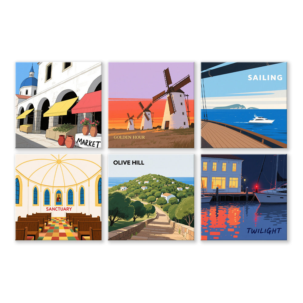 Scenery of Various Cities 6 Pieces Mini Paint by Numbers