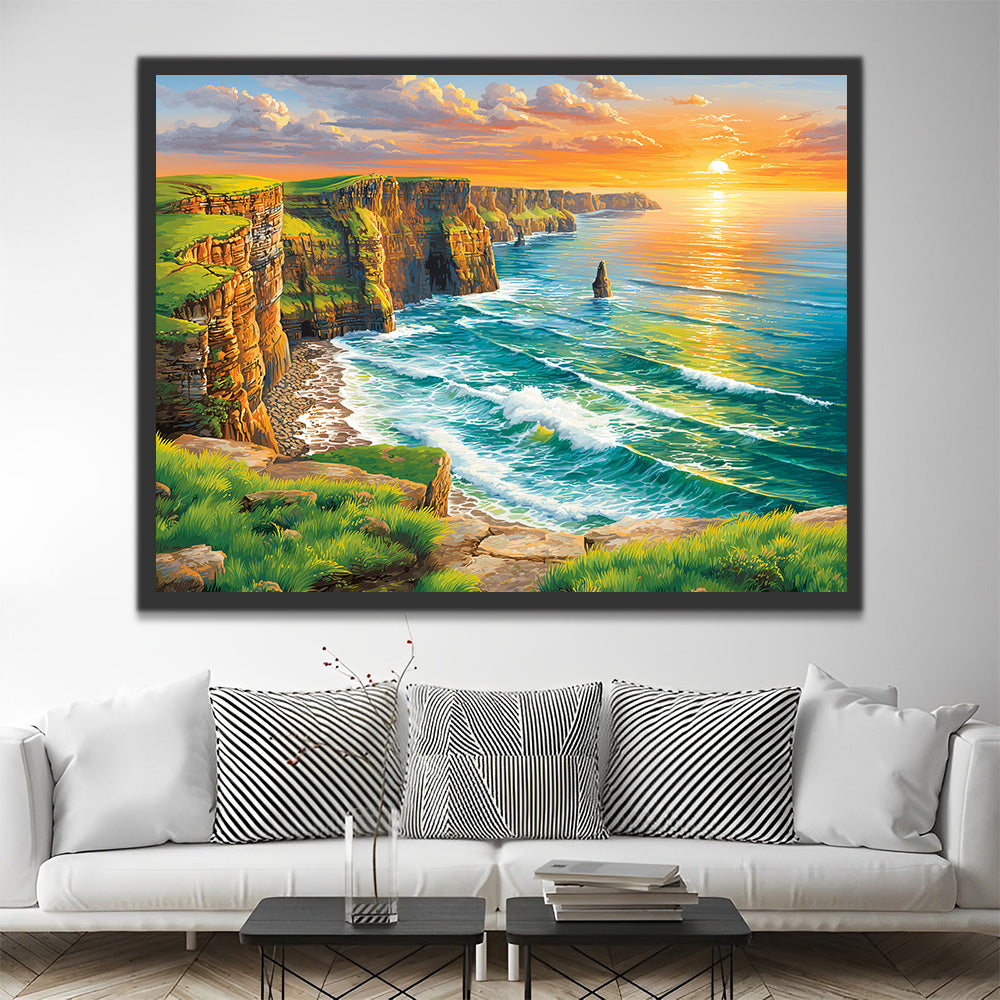 Sea and Cliffs at Sunrise Paint by Numbers