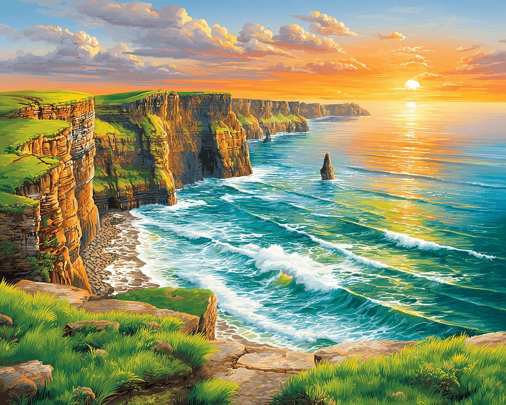 Sea and Cliffs at Sunrise Paint by Numbers
