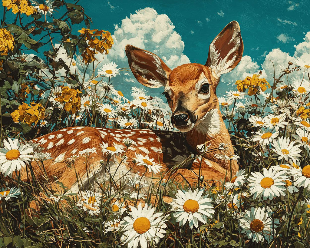 Sika Deer Lying among Daisies Paint by Numbers