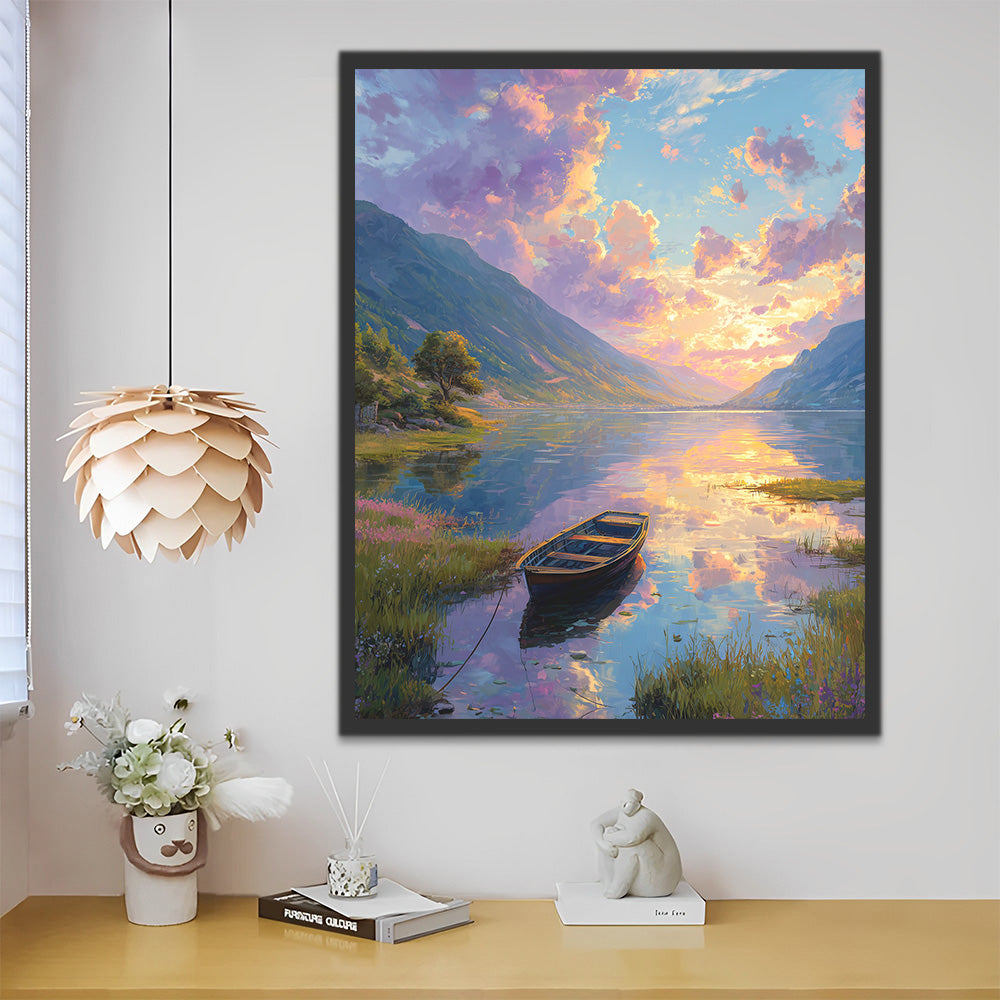 Small Boat on the Mountain Lake Paint by Numbers