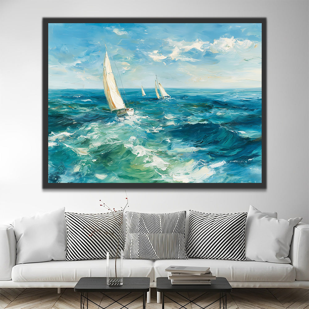 Small White Sailboats in the Sea Paint by Numbers