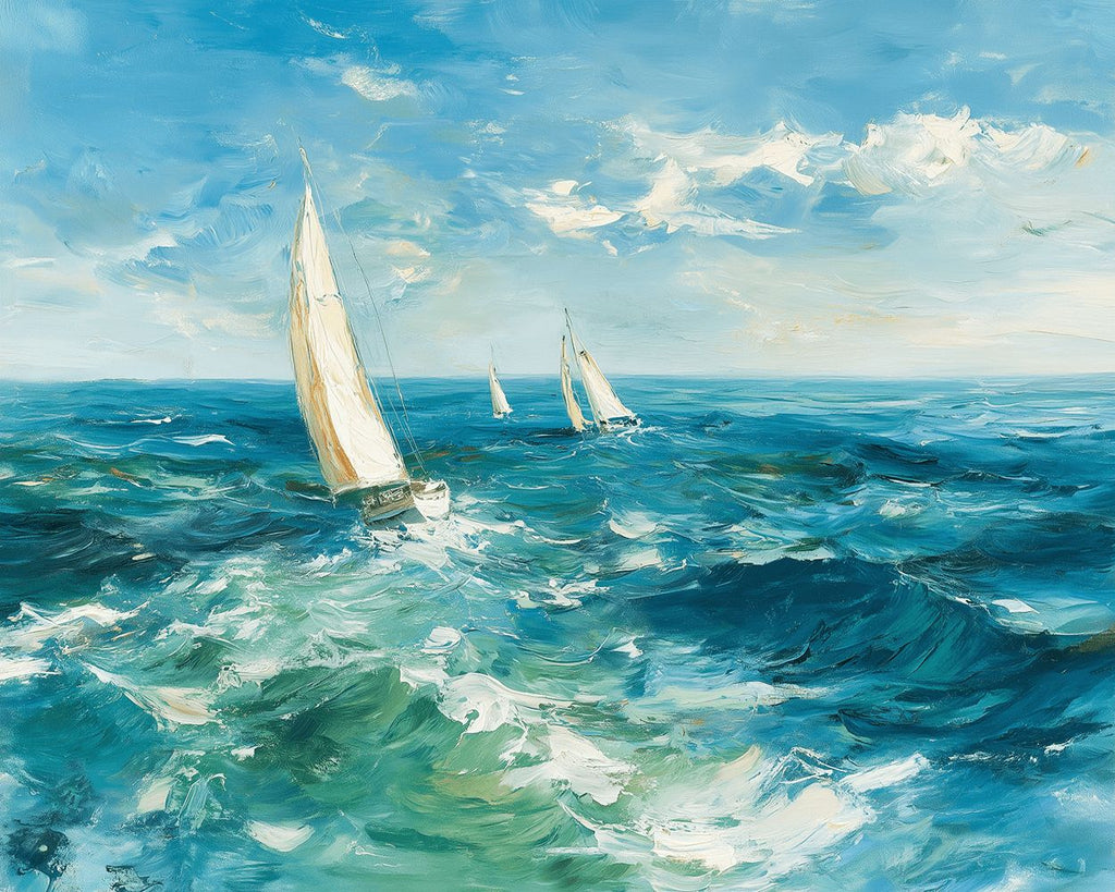 Small White Sailboats in the Sea Paint by Numbers