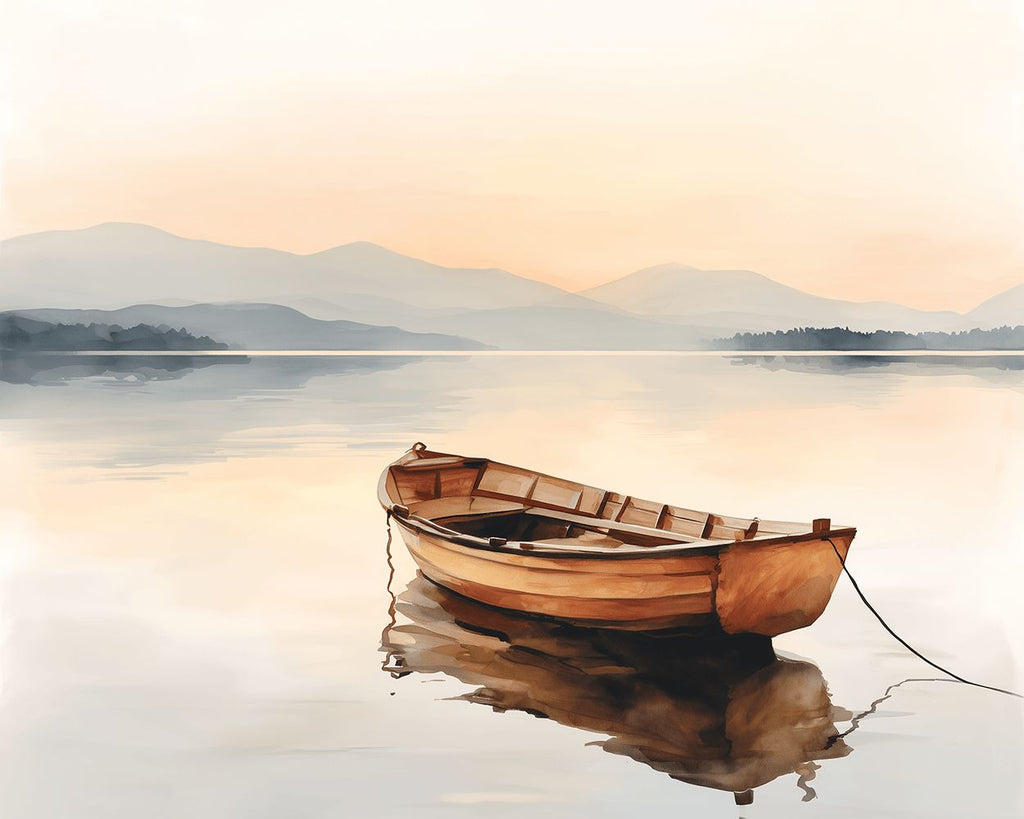 Small Wooden Boat on Calm Lake Paint by Numbers