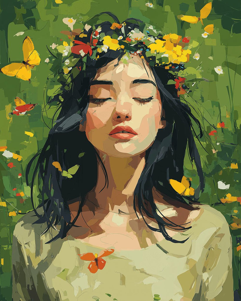 Spring Butterflies Surround the Woman Paint by Numbers