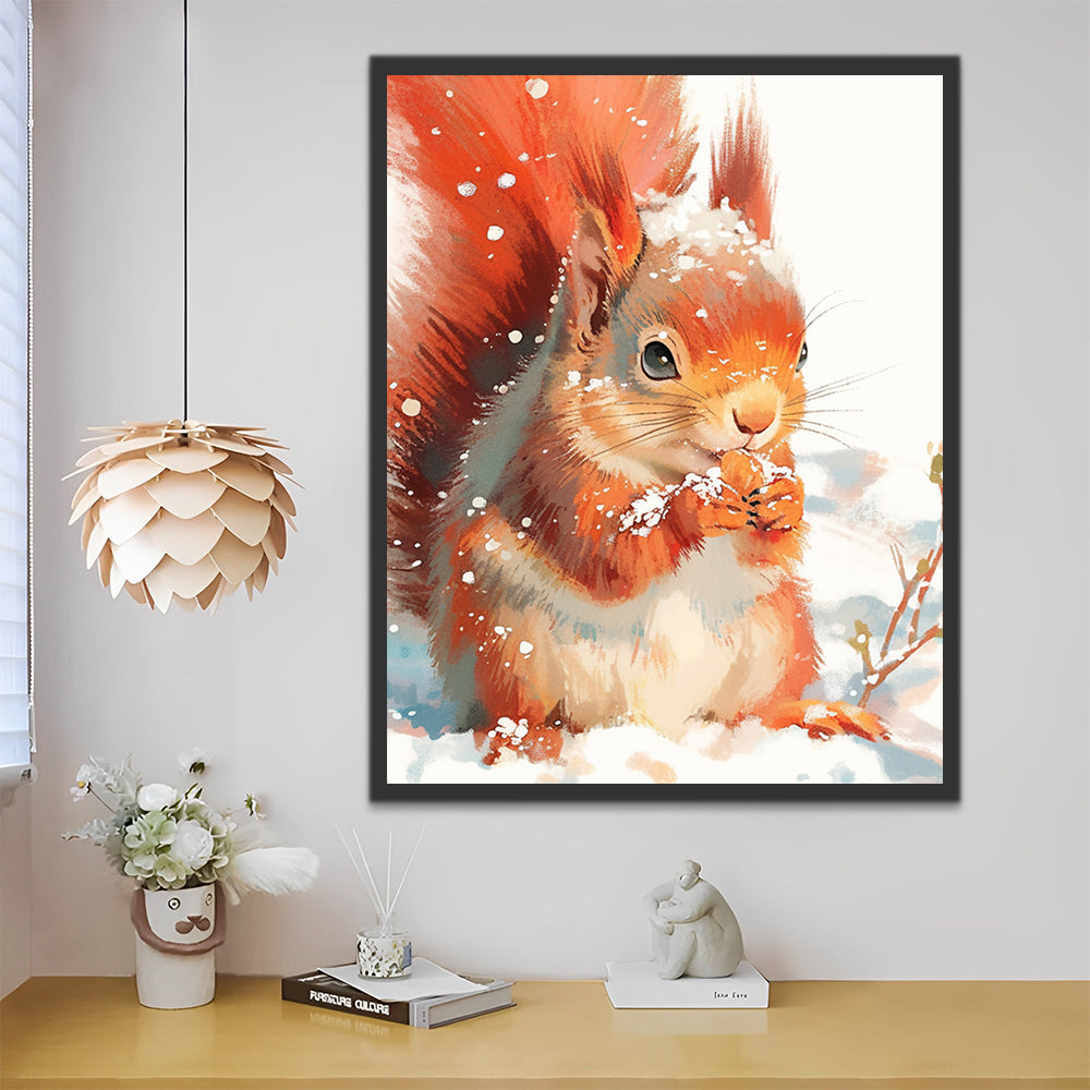 Squirrel Eating Nut in the Snow Paint by Numbers