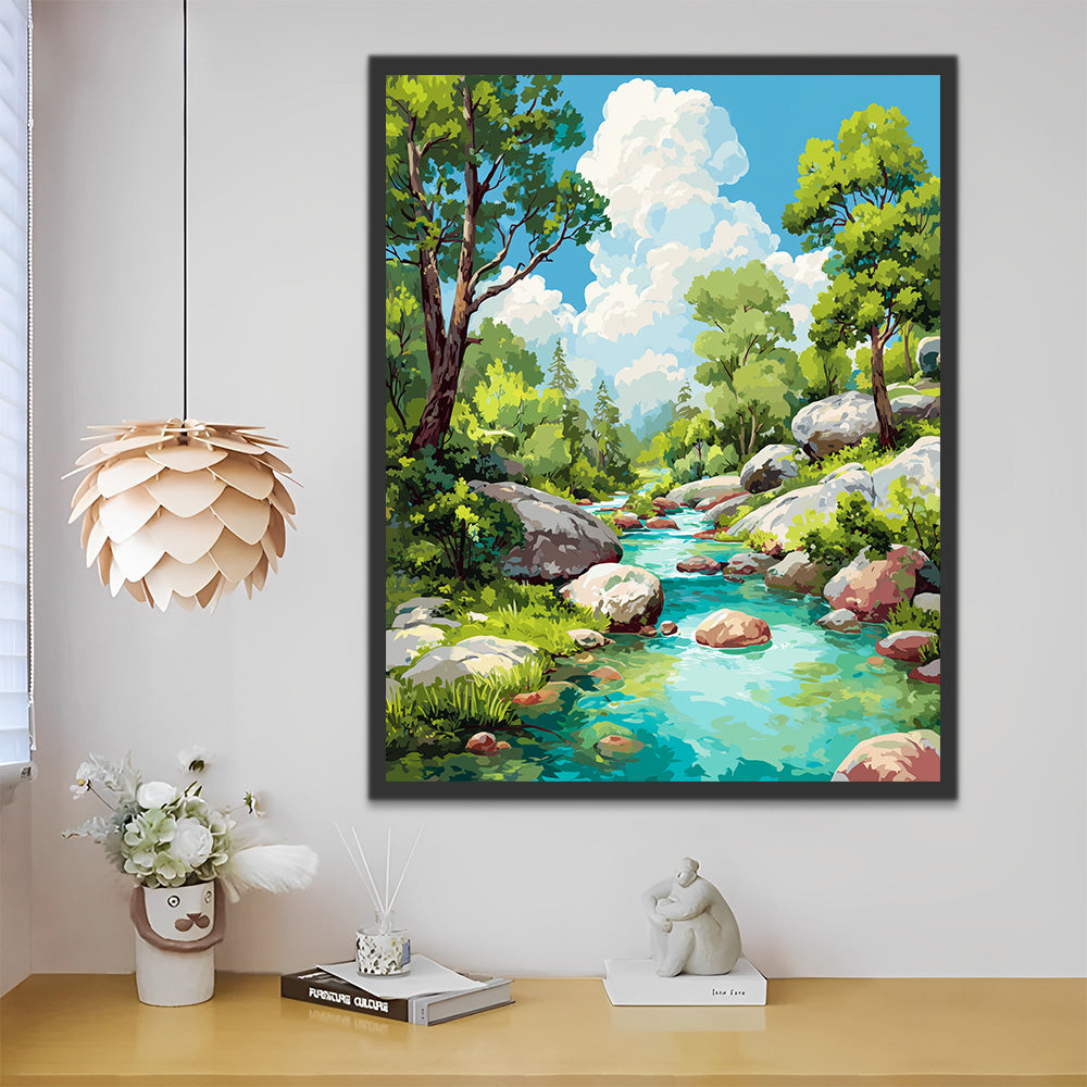 Stone Creek in the Forest Paint by Numbers