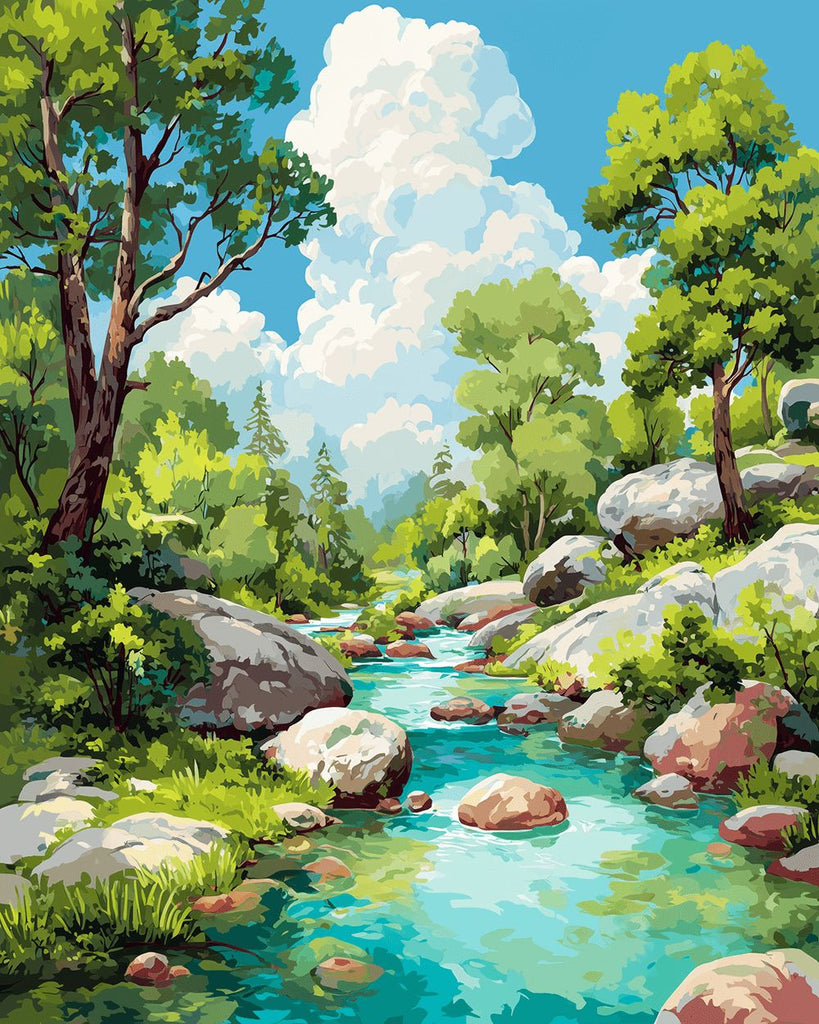 Stone Creek in the Forest Paint by Numbers
