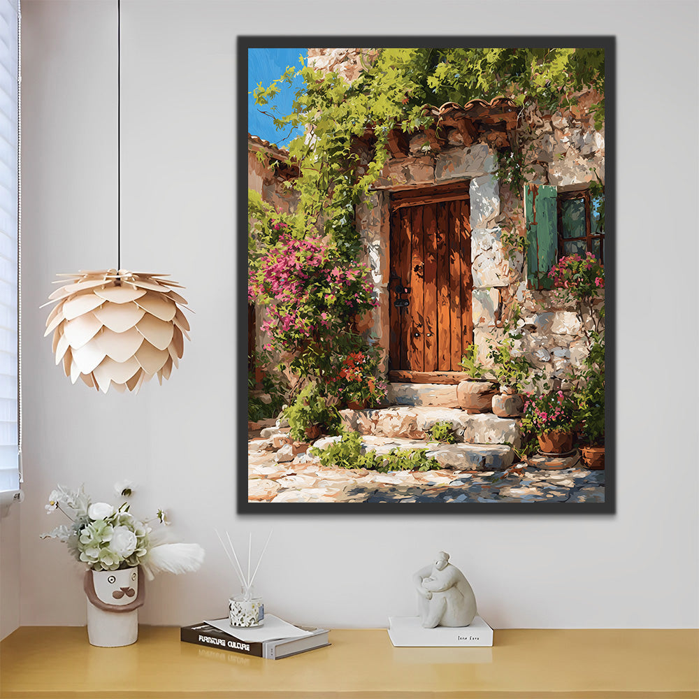 Stone House surrounded by Green Plants Paint by Numbers